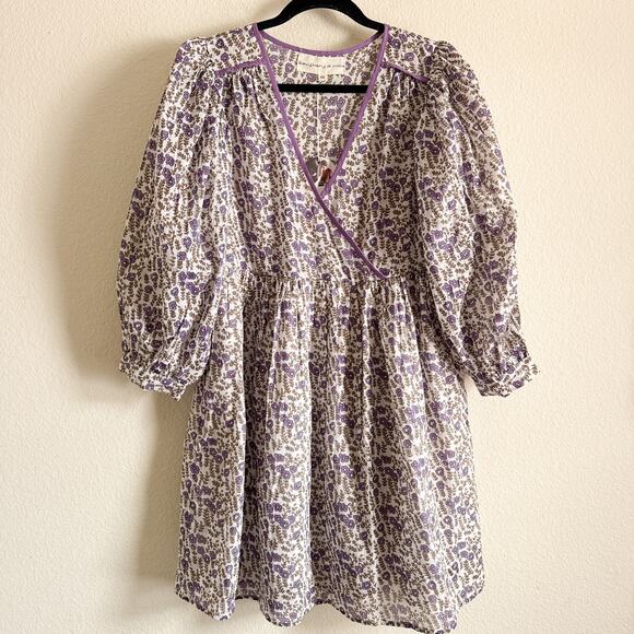 Daughters of India Binita Mini Dress Violet Floral Boho Cotton XS NWT - Picture 4 of 16